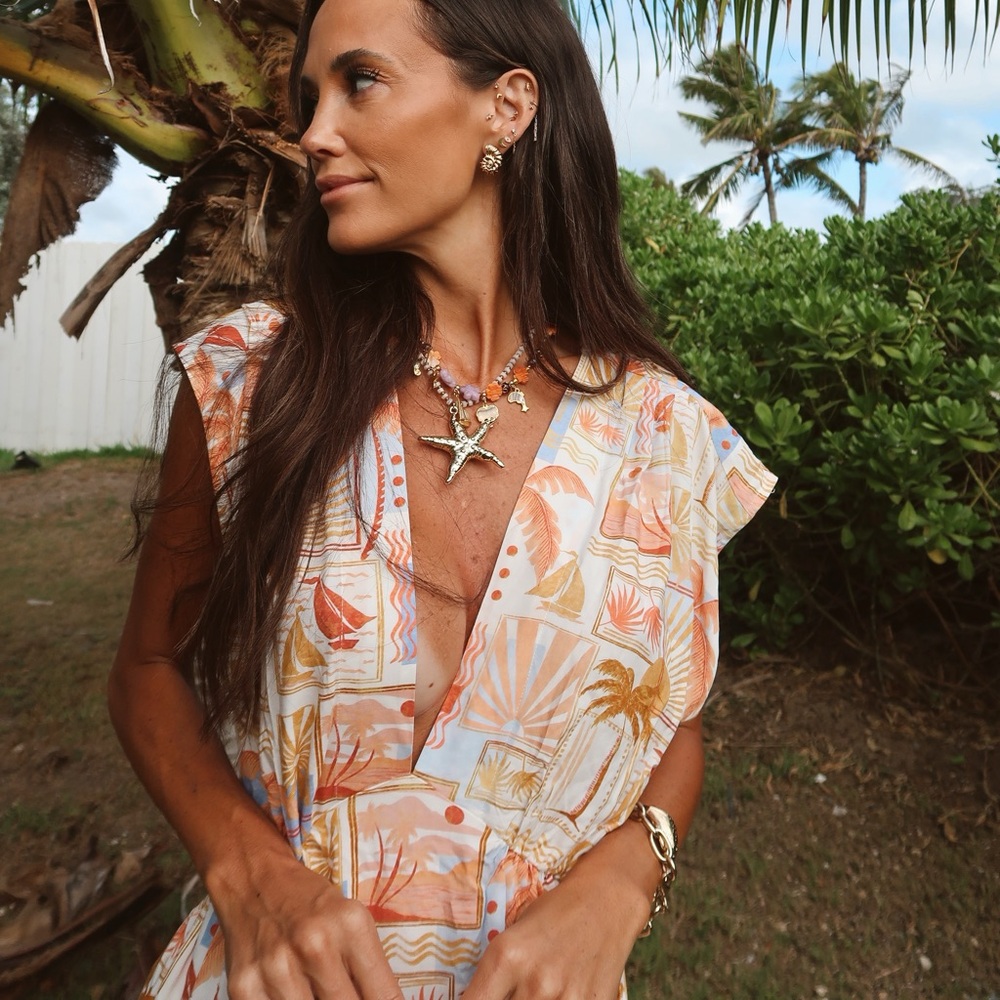 Tropical Print Backless Dress